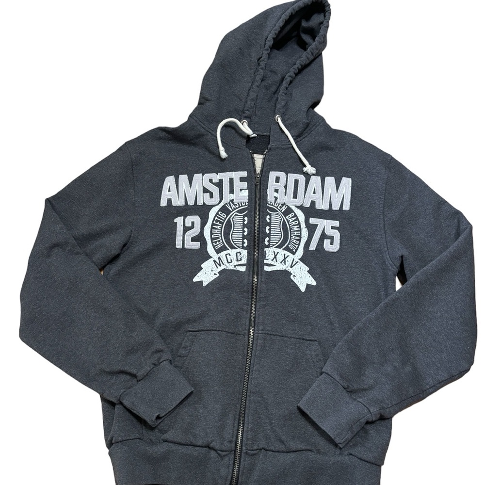 FOX Racing Graphic Print Full Zip Up Gray Hooded Sweatshirt Hoodie